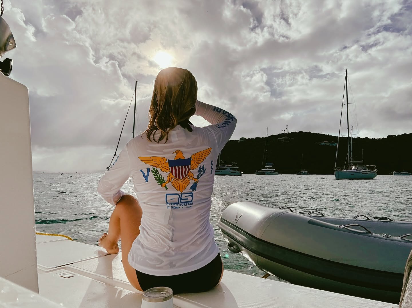 Jan aboard a catamaran in the U.S. Virgin Islands